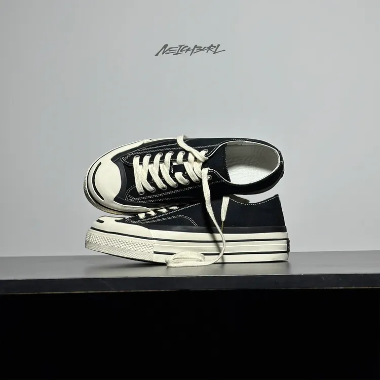 【开怀】NEIGBORL钊叔制黑白经典做旧增高帆布鞋男女情侣休闲潮鞋