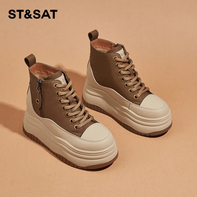 星期六2025冬季新款高帮内增高厚底加绒棉鞋时尚板鞋旅游运动女鞋