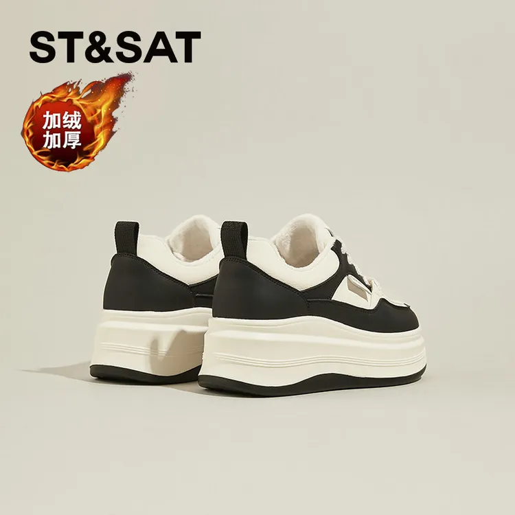 星期六女鞋厚底小白鞋2025新款百搭松糕鞋加绒熊猫板鞋运动休闲鞋