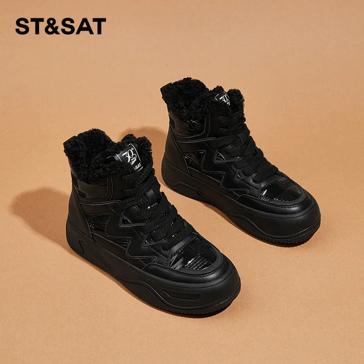 星期六雪地靴女加绒加厚2025年新款高帮小白鞋运动冬季保暖大棉鞋