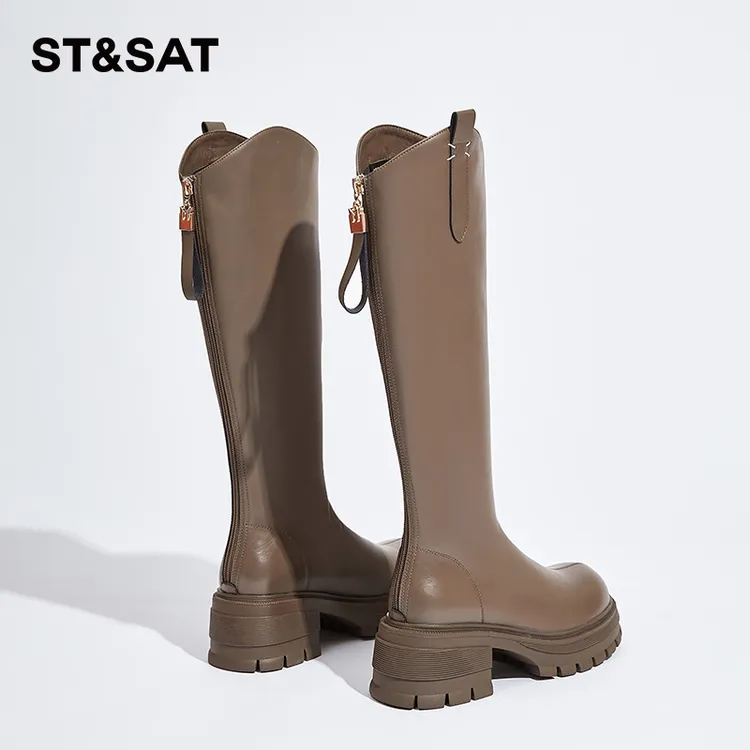 星期六不过膝女靴2025年新款冬季靴子小个子女靴长筒骑士靴高筒靴