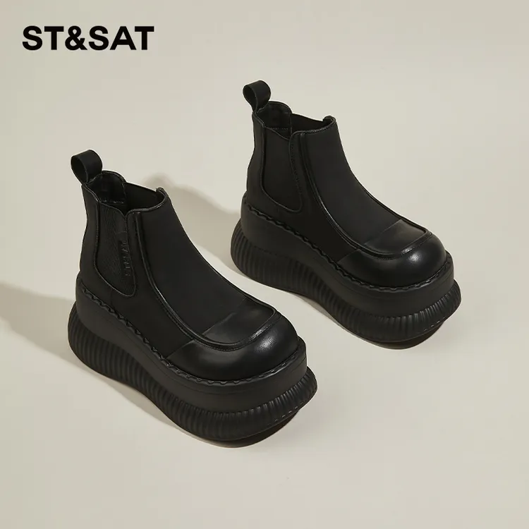 星期六马丁靴2025新款秋冬季内增高时尚英伦风加绒增高小个子短靴