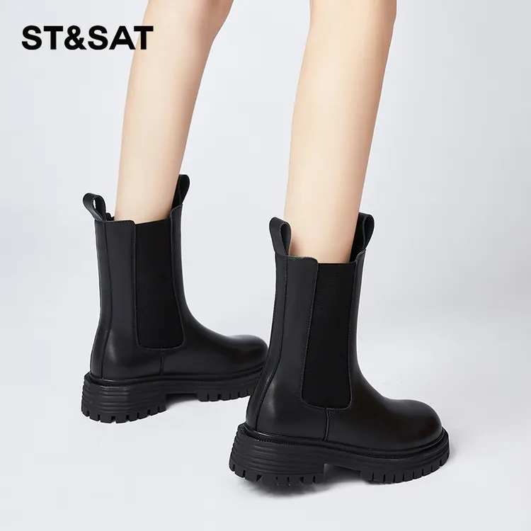 星期六靴子女厚底时尚烟筒靴2025新款秋冬短靴加绒切尔西靴烟管靴