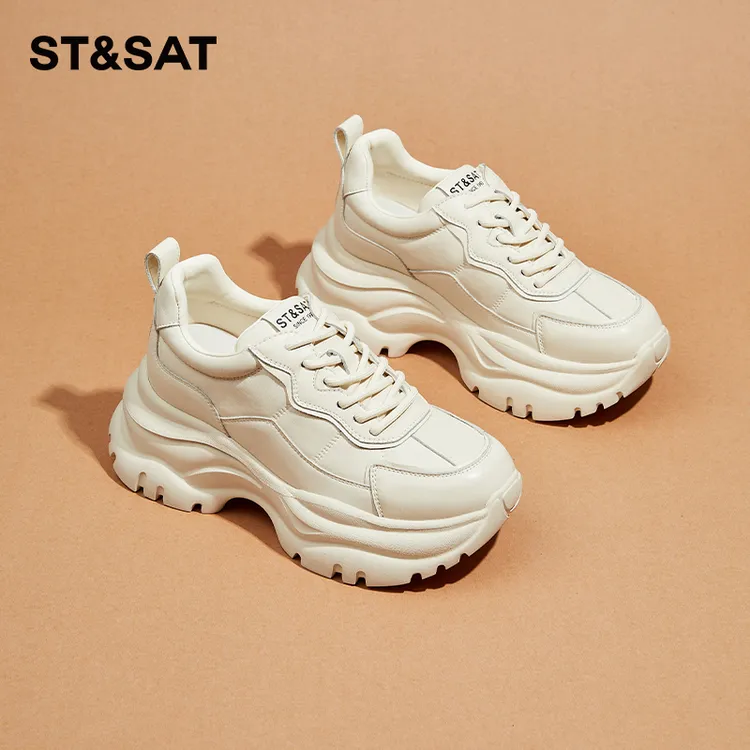 星期六厚底内增高女鞋休闲运动鞋2025冬季新款皮鞋软底老爹小白鞋