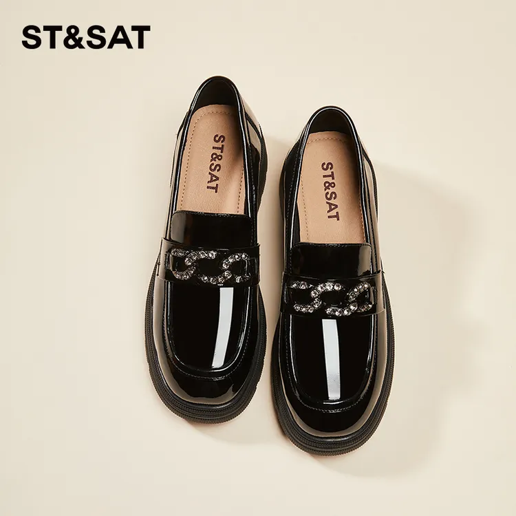 星期六黑色真皮乐福鞋女2025年新款冬季女鞋女士英伦皮鞋冬款单鞋