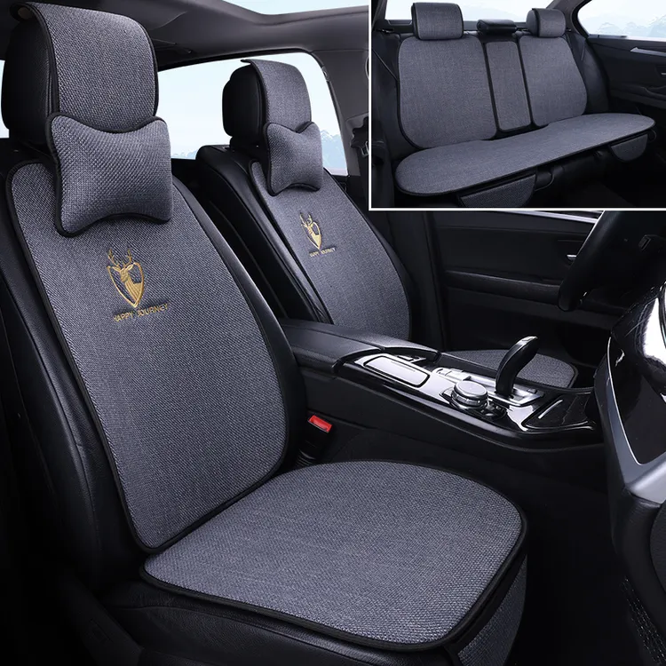 汽车坐垫四季通用亚麻座套棉麻布座垫透气防滑耐磨通用座垫屁垫