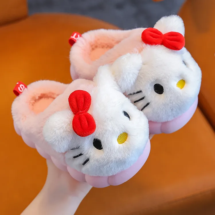 【撸猫感】女童棉拖鞋冬季儿童居家用外穿防滑保暖小孩毛拖鞋包跟
