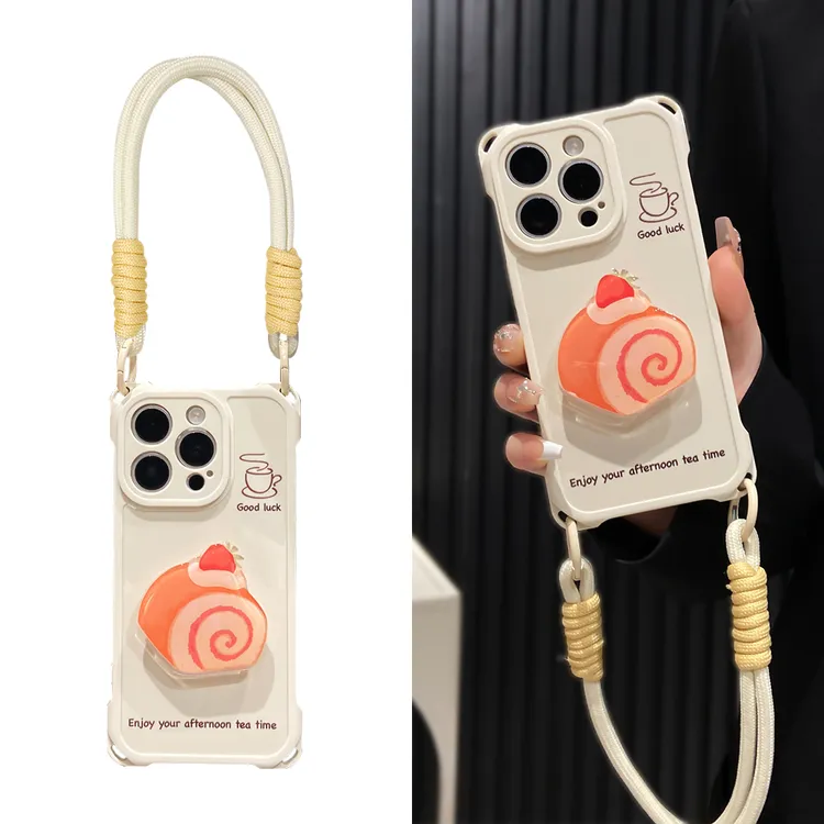 蛋糕支架适用于苹果16promax手机壳防摔四角挂绳iPhone15简约