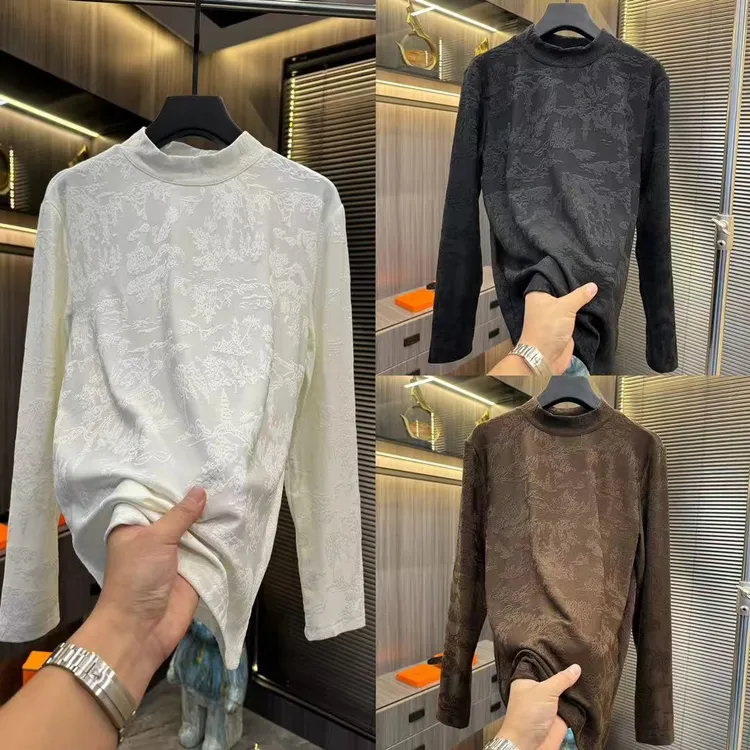 男士春季小衫打底套头半高领长袖印花内搭加绒商务修身舒适男上衣