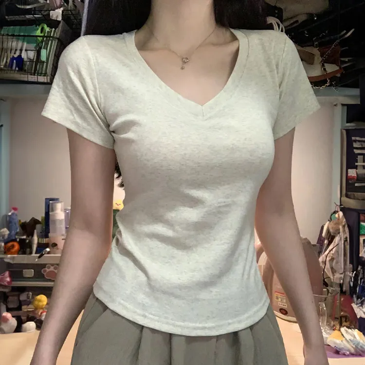 石榴家凉感短袖打底衫女2025新款夏季正肩T恤女修身收腰内搭上衣