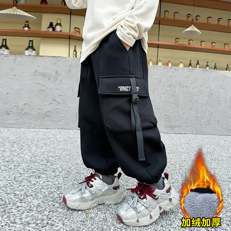 Nuvxmak/努小唛男童冬装裤子2025新款儿童秋冬款工装裤男孩加绒裤