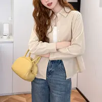 秋冬新款加厚灯芯绒polo衬衫女内搭纯色磨毛坑条衬衣宽松上衣外穿