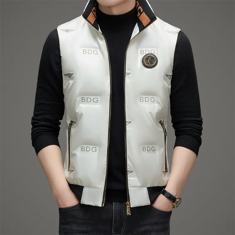 【专柜同款】轻奢男装男士羽绒马甲秋冬白鸭绒亮面背心立领外套男潮