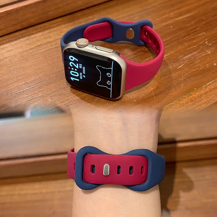 爆款撞色硅胶iwatch手表带适用苹果S11/10/S7/8/9蝴蝶扣4/5/6代se