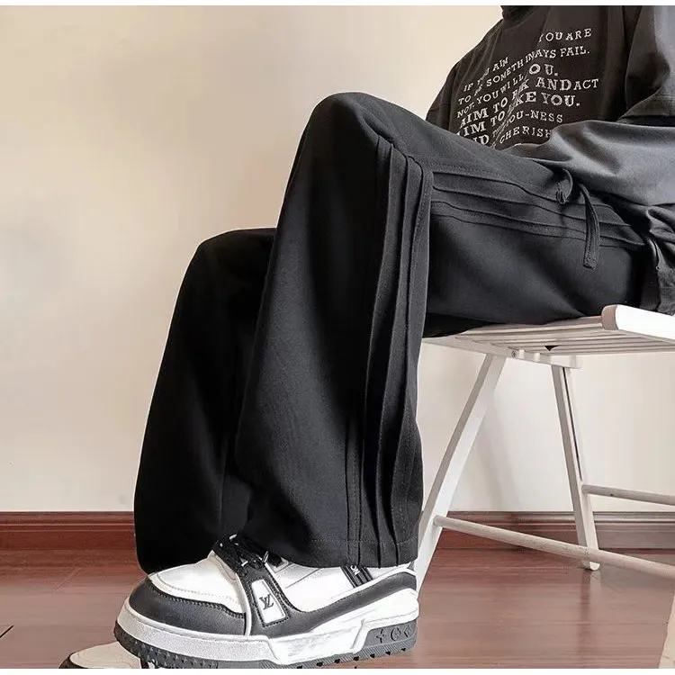 重磅美式复古灰色阔腿裤子青少年垂感运动长裤宽松休闲卫裤男秋季