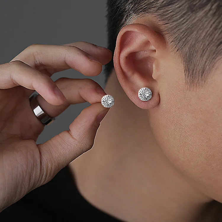 合金合成锆石耳饰 高级潮牌耳钉男个性单只高级感小众ins设计百搭