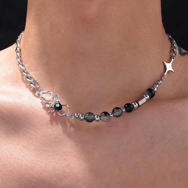 钛钢项链 时尚百搭冷淡风蜘蛛拼接男锁骨链手工轻奢欧美颈链坠链