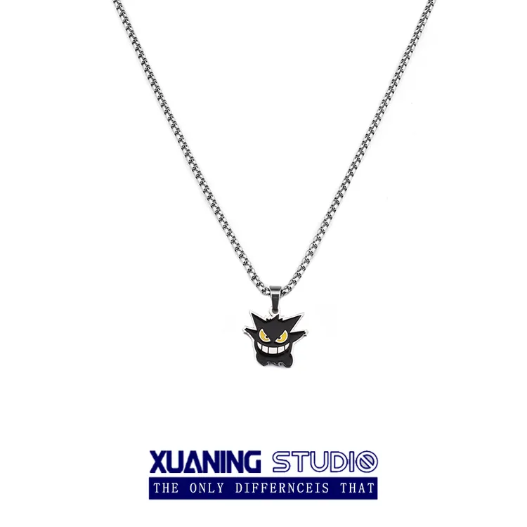 钛钢项链 日韩卡通黑化耿鬼个性街头蹦迪嘻哈吊坠配饰品男女潮酷