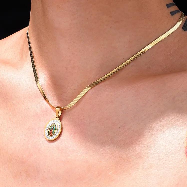 钛钢项链 美式金色人像男潮高街痞帅轻奢小众蛇骨链吊坠配饰情侣