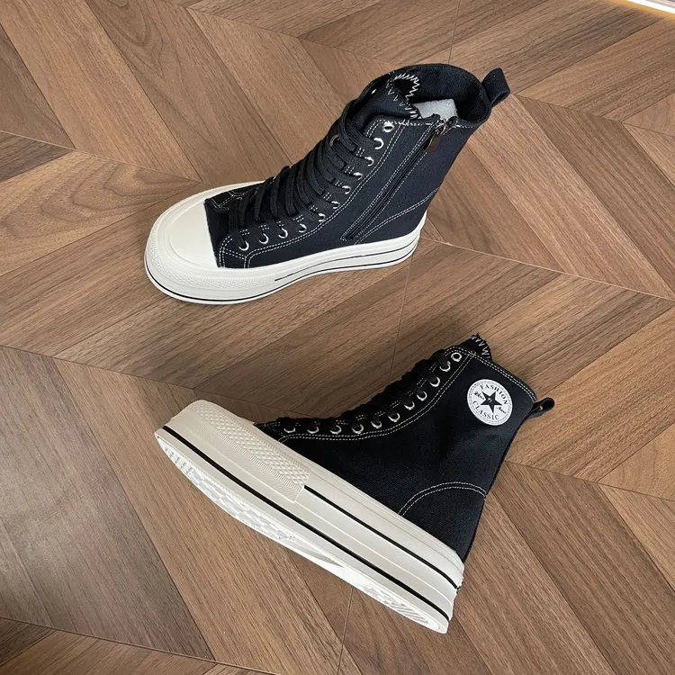 原创正品14cm和12CM隐形内增高帆布鞋高帮鞋子女款爆款2025新款