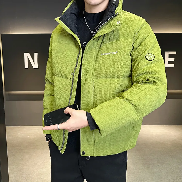 曼德西比利羽绒服男士短款冬季新款潮牌字母立领修身加厚外套冬天