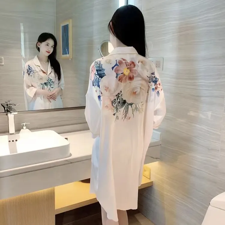 大码网红衬衫睡衣外穿家居服睡裙女夏季2025年新款高级感薄款