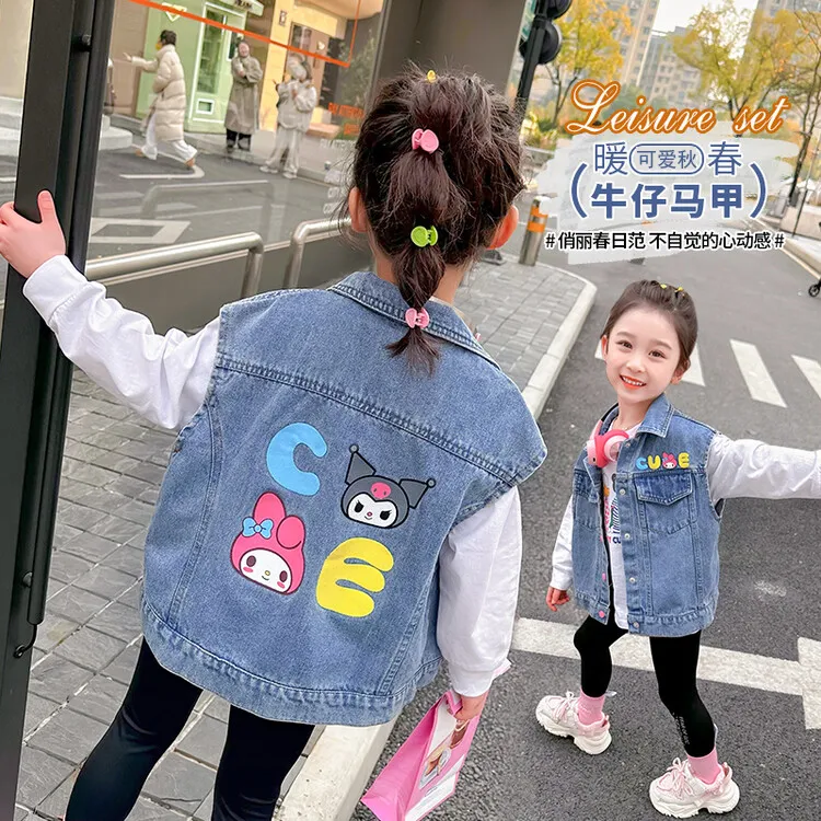 女童牛仔马甲春秋款卡通儿童洋气秋季宝宝外穿背心韩版秋装外套潮