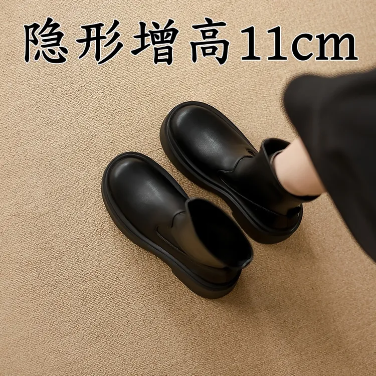真皮~内增高11CM小个子瘦瘦短靴女英伦风轻便显瘦马丁靴女烟筒靴