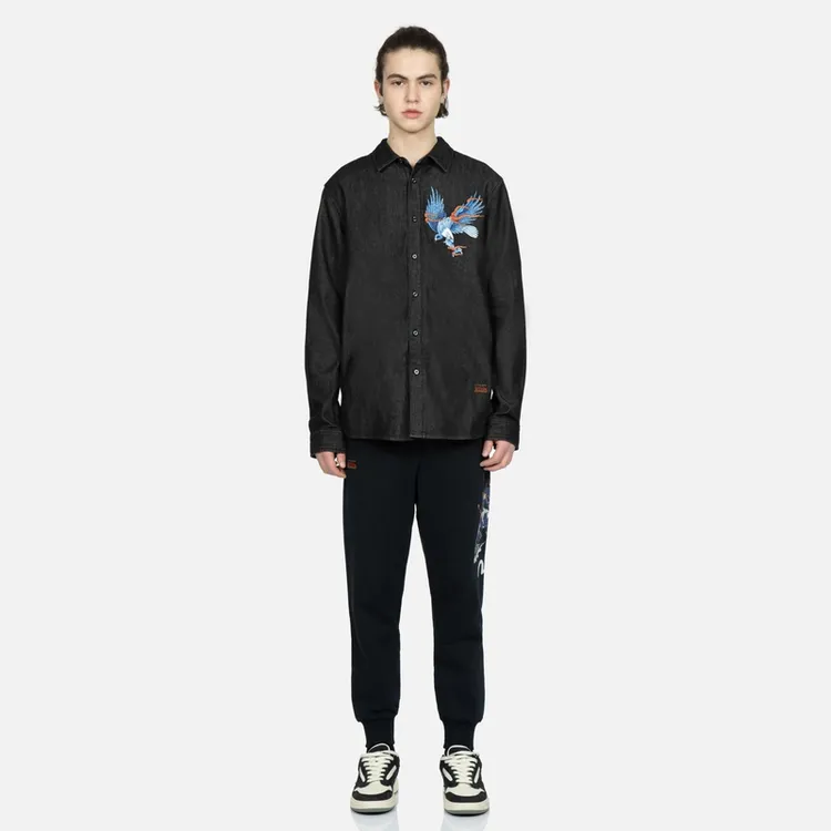 EVISU新款男士海鸥牛仔休闲潮流长袖衬衫男2ESHTM3SL131RXCT