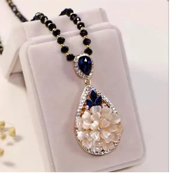 非金属玻璃项链 气质毛衣链复古水晶挂件水晶项链民族风长款简约