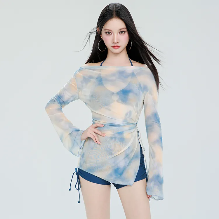 【天空之境】温泉泳衣女款高端长袖分体bikini显瘦少女度假风