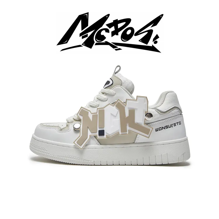 MC-DOS国潮小众设计米白厚底休闲板鞋潮流情侣百搭学生面包鞋复古
