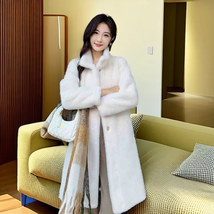 欧貂绒时尚女中长款冬百搭立领仿皮草外套大衣轻奢加厚气质秋冬