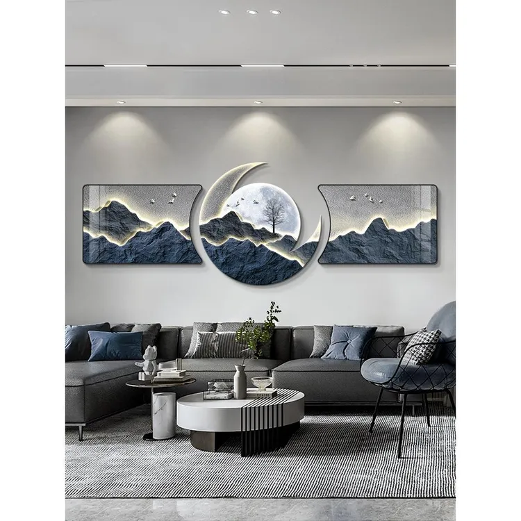 家有靠山轻奢高档客厅装饰画新中式沙发背景墙挂画肌理画现代简约