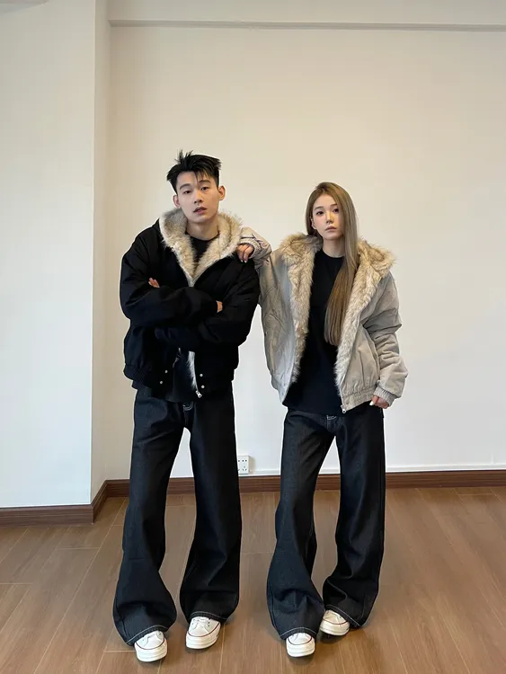 YYMDG2024冬座山雕毛领连帽短款拉链棉服外套男女cleanfit加厚