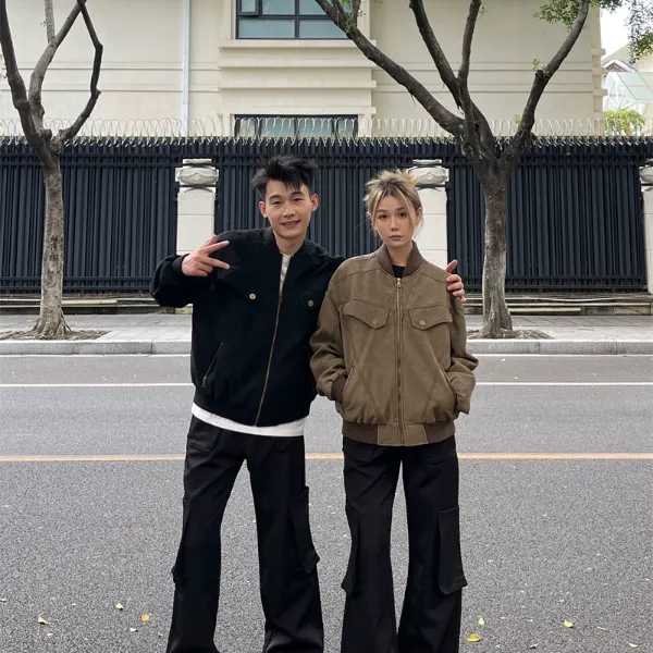 YYMDG层次织线设计工装夹克外套简约休闲街头潮cleanfit情侣