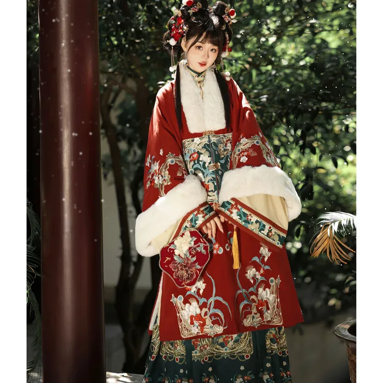 荟萃阁原创汉服女【春华载】明制合领衫长袄加绒加厚马面裙秋冬款