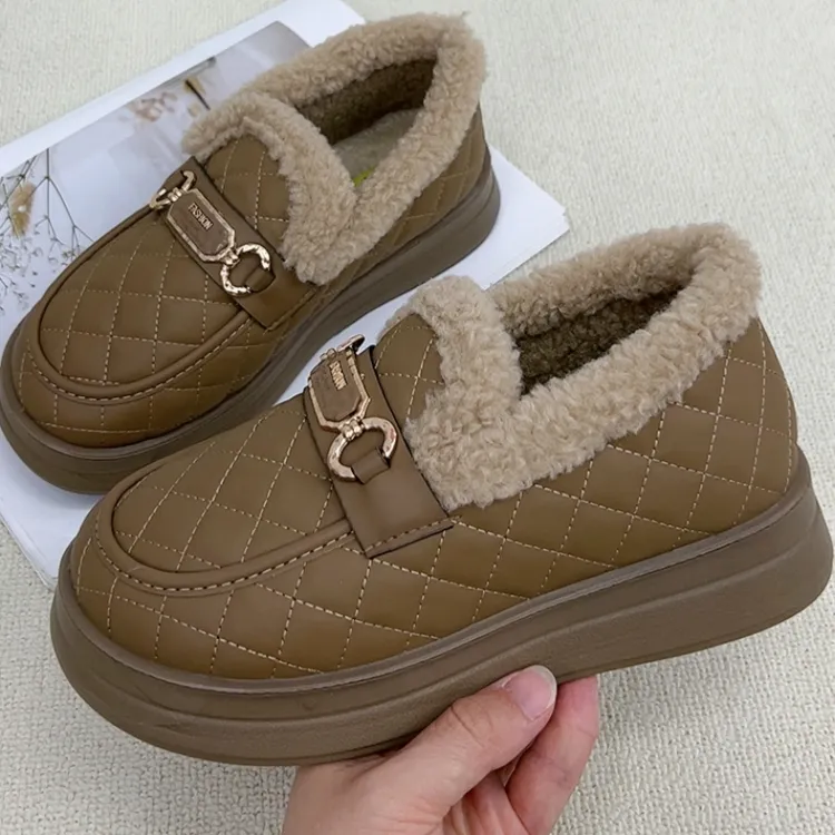 2024秋冬新款加绒乐福鞋女棉鞋一脚蹬外穿毛毛鞋厚底防滑韩版百搭