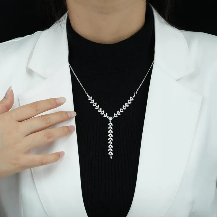 银色麦穗项链高级感个性简约百搭Y字坠链气质小众时尚轻奢毛衣链