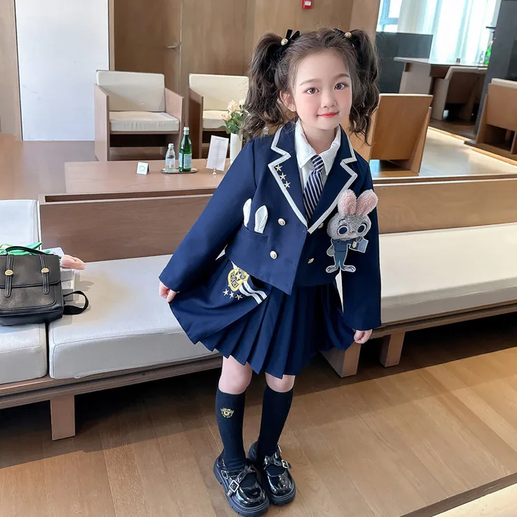 女童朱迪兔子警官套装春秋款儿童洋气炸街学院风西装jk百褶三件套