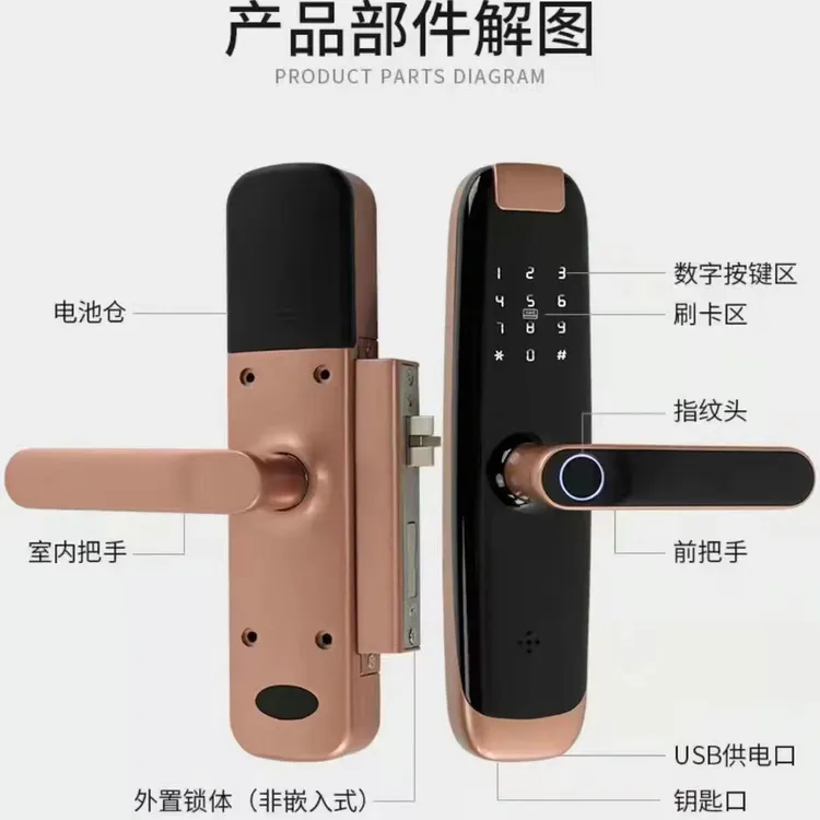 老式公寓家用防盗门房间门指纹密码卡片智能通通涂鸦APP远程开锁