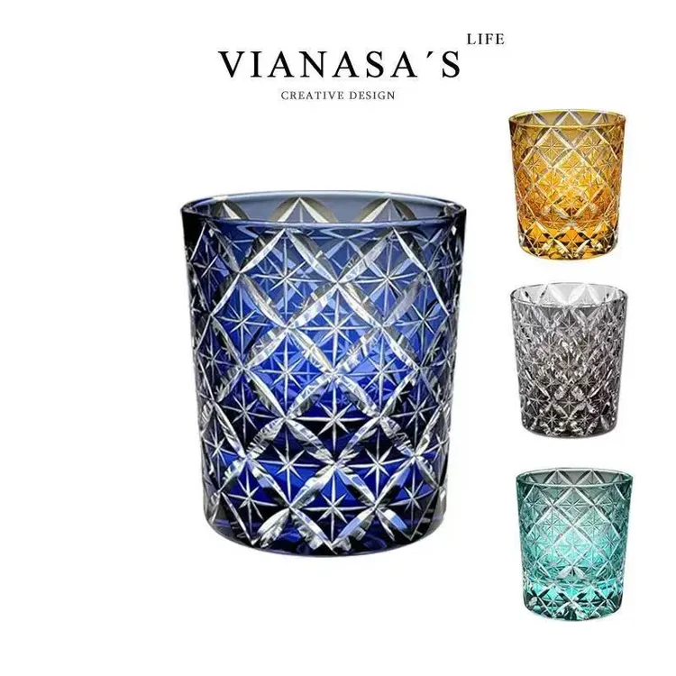 VIANASA'S四色七宝江户切子高档收藏款礼盒装手工威士忌酒杯送礼