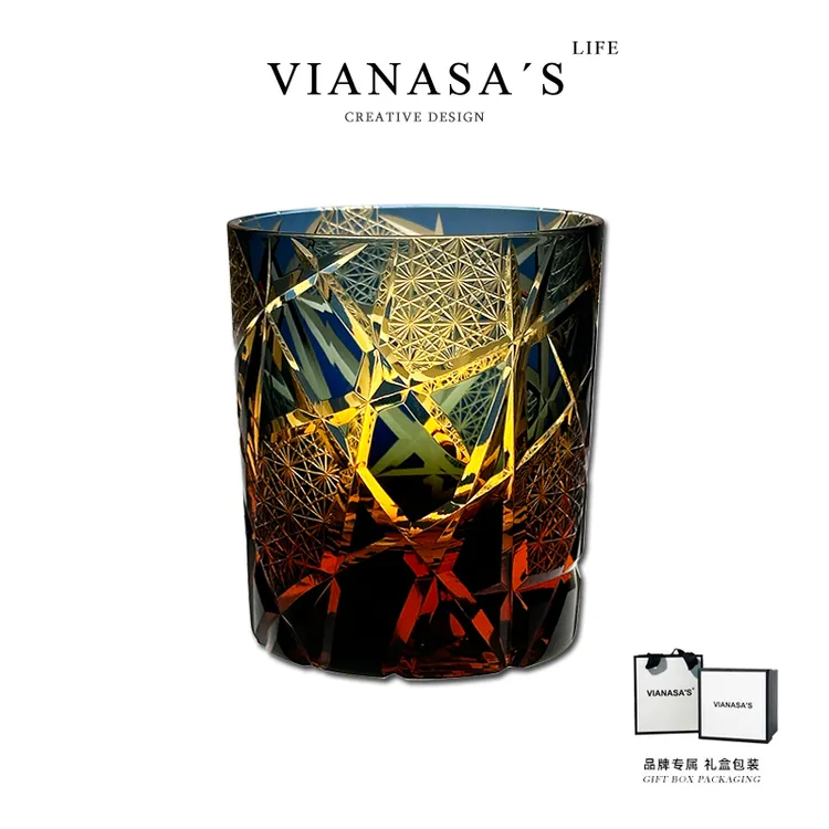 VIANASA'S诸神的黄昏异变版个性江户切子手工雕刻水晶威士忌酒杯