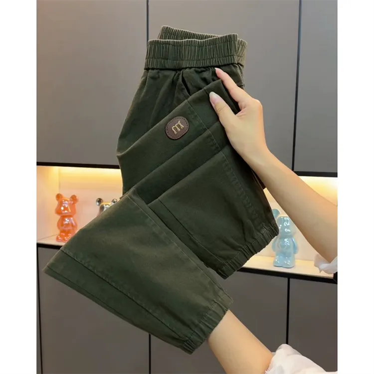 韩版新款秋季厚款女显瘦高腰松紧腰糖果色休闲裤九分小个子哈伦裤