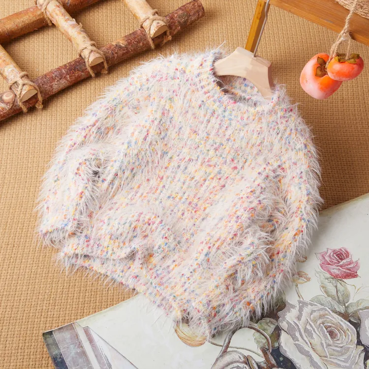 女童针织毛衣宽松水貂绒秋冬潮中大童洋气长毛时尚加厚套头打底