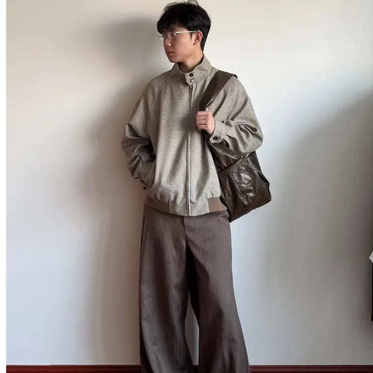 早春新款“威尔士亲王” 千鸟格纹哈灵顿夹克休闲短宽外套