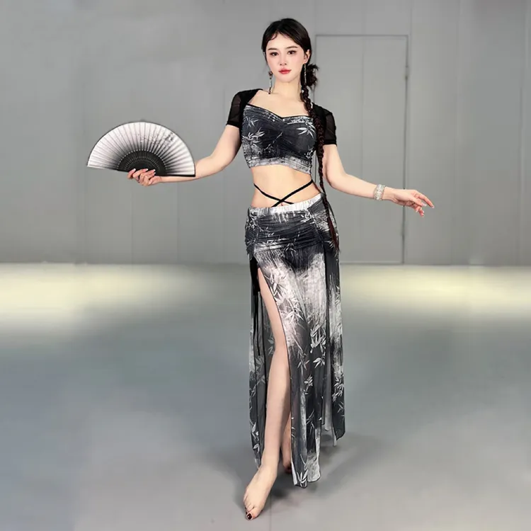国风肚皮舞练功服女新款东方舞舞蹈服装夏季初学者性感长裙套装