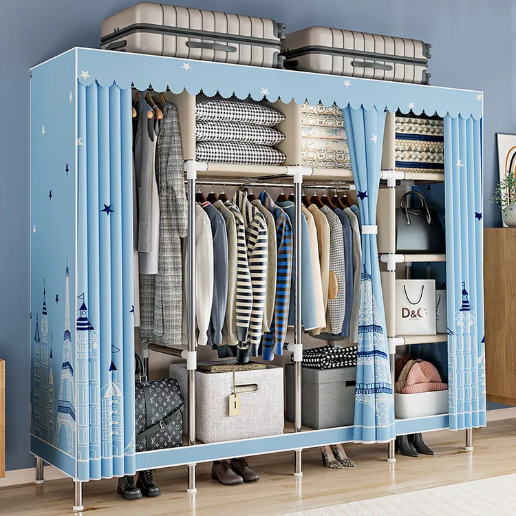 简易衣柜家用卧室出租房用收纳柜子组装全钢架结实耐用布衣柜衣橱