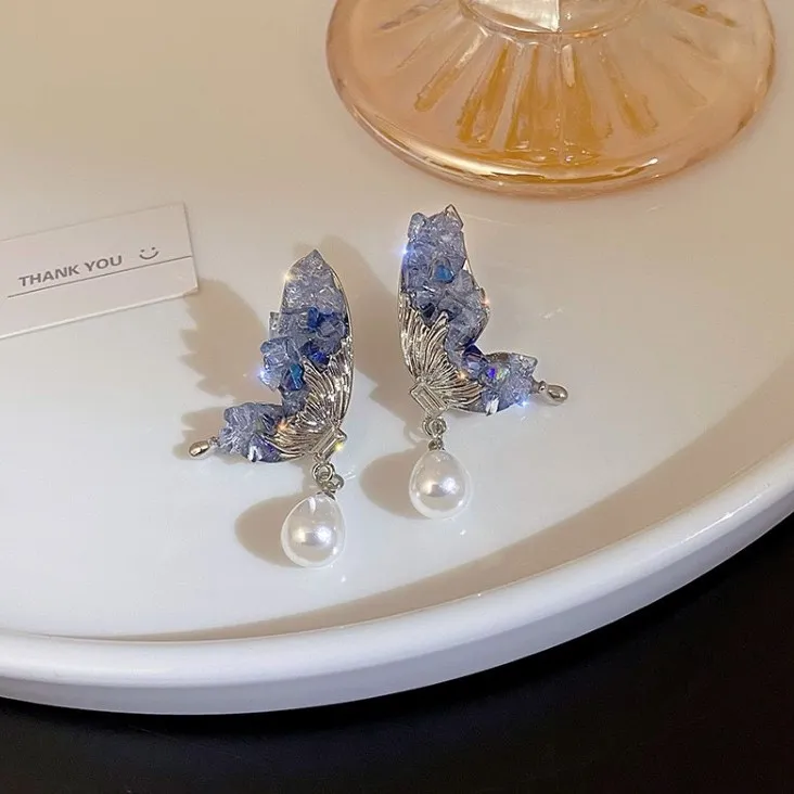 合金耳饰 【冰裂蝴蝶】耳环耳钉气质轻奢时尚法式小众蓝色甜美A702