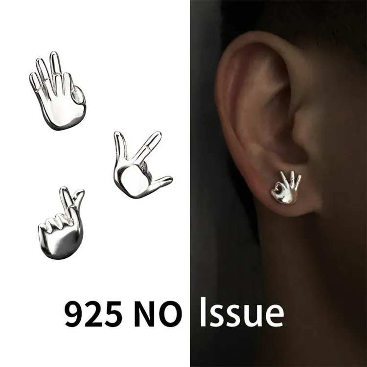 铜合金耳饰 S925耳钉搞怪手指男潮个性简约气质情侣女耳环耳骨钉